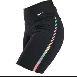Nike Black Women's Bike Shorts with Rainbow Side Stripes 6.5in
